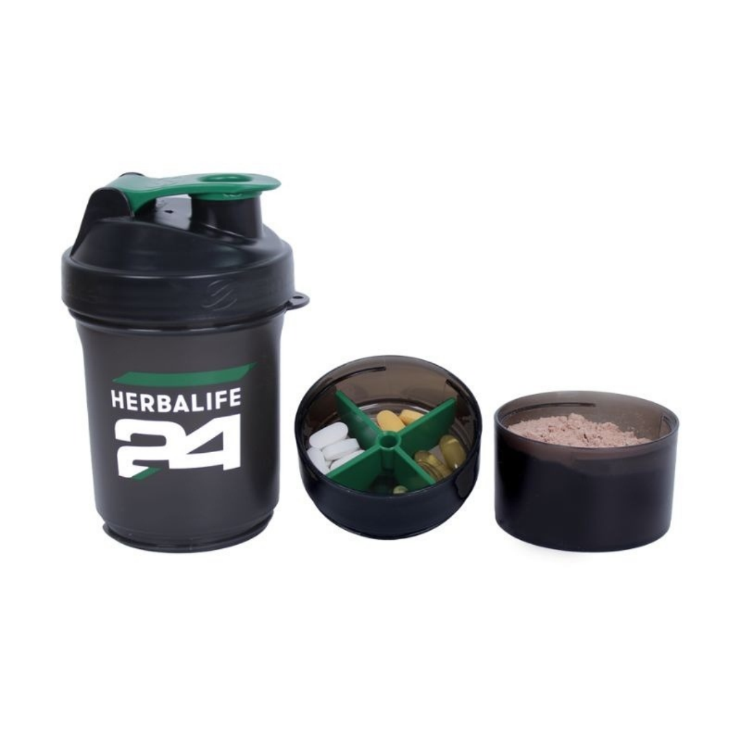 Herbalife24 Super Shaker with Herbalife24 branding, whisk ball and two screw-on compartments