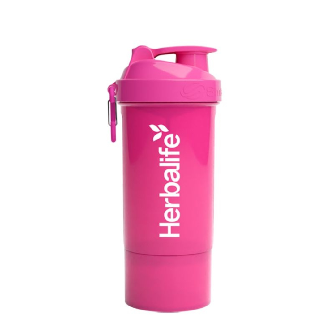 Herbalife Neon Shaker Pink 500 ml with additional storage compartment
