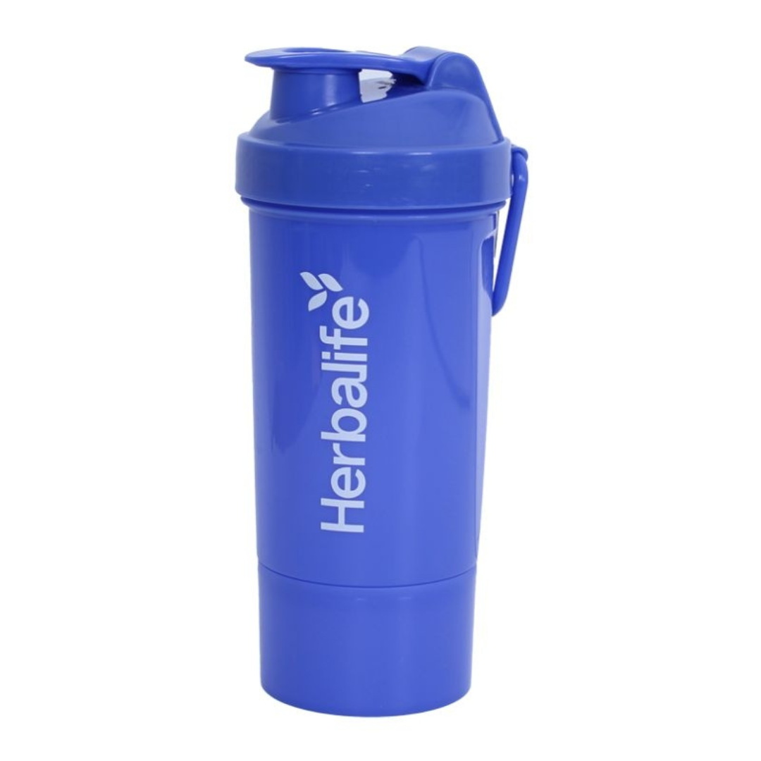 Herbalife Neon Shaker Blue 500 ml with additional storage compartment
