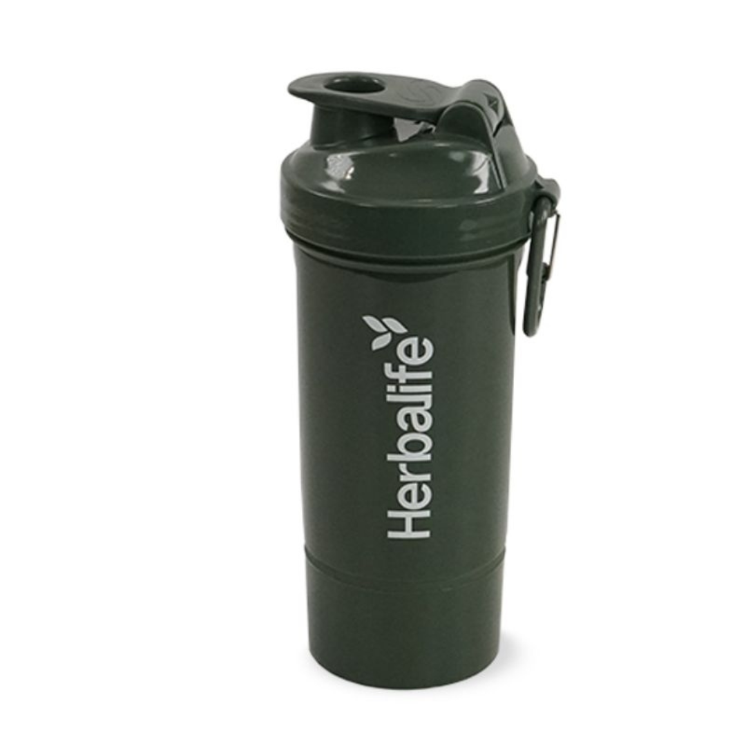 Herbalife Neon Shaker Dark Green 500 ml with additional storage compartment