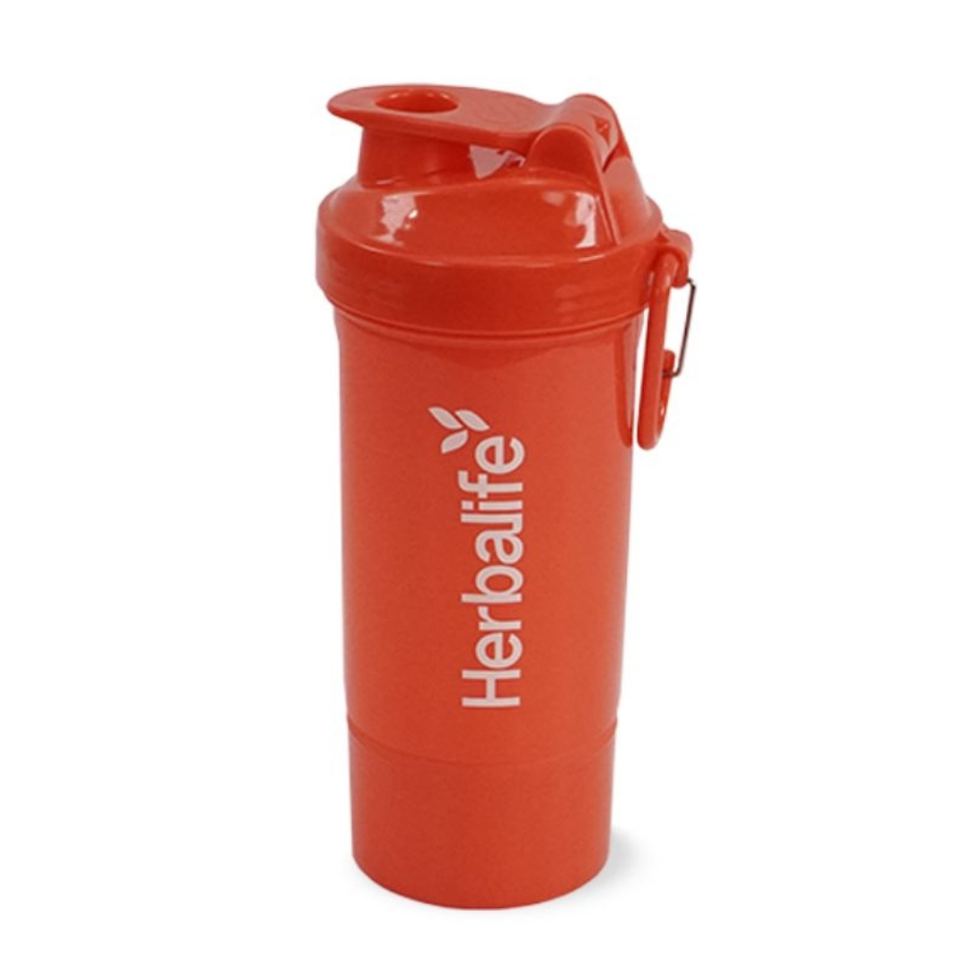 Herbalife Neon Shaker Red 500 ml with additional storage compartment